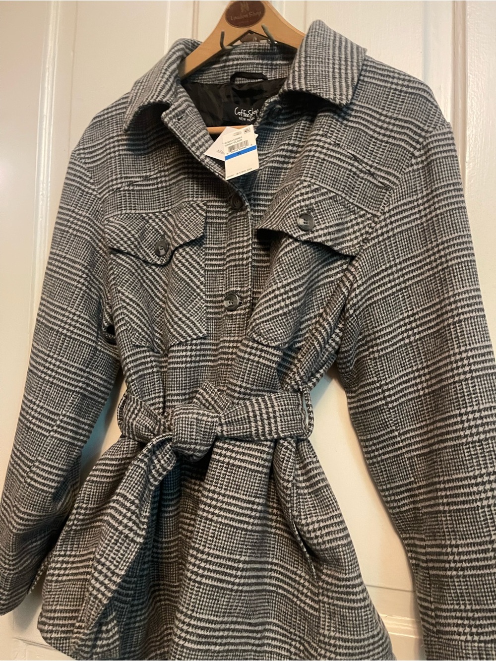 NWT CoffeeShop New York-Women’s Gray Plaid Belted Jacket